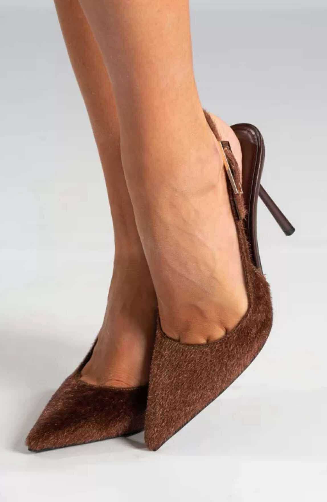 8027 - Brown Faux Fur Heels - Image 2