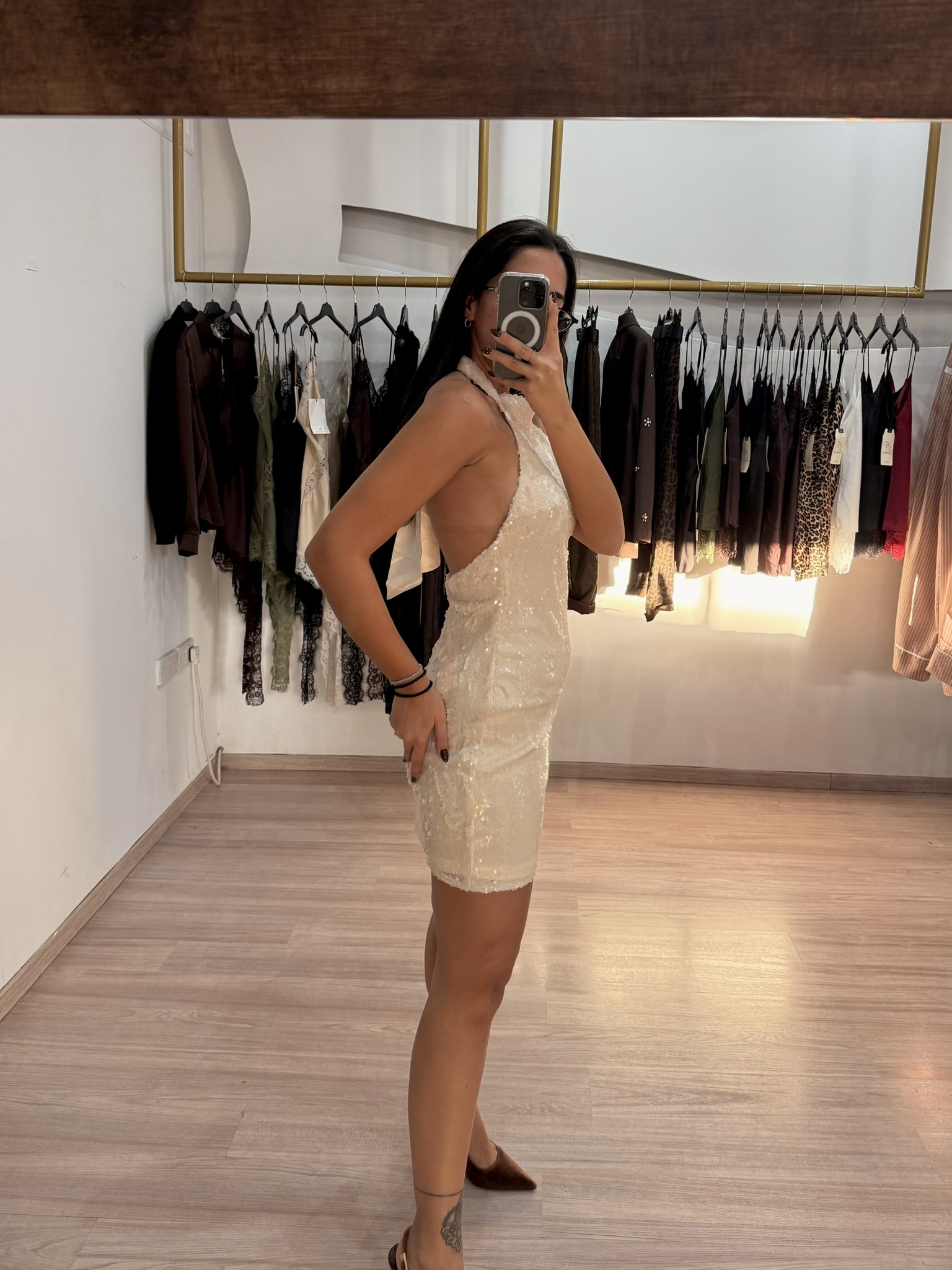 1403 - Sequin Mini Dress and Open Back - Image 5