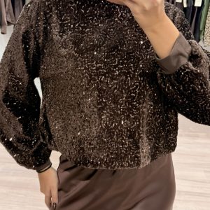 6065 - Sequin Velvet Blouse – Brown & Black