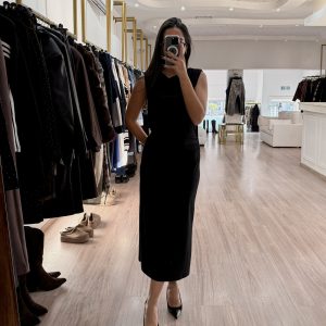 1405 - Black Midi Open-back Dress