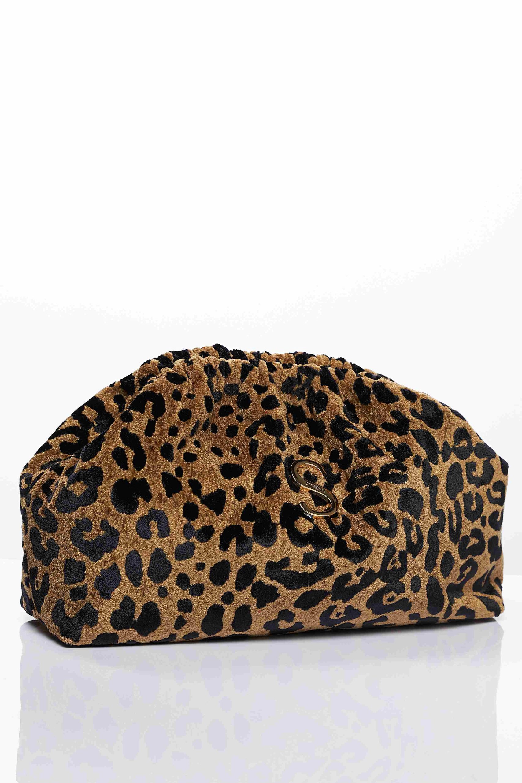 SO005 - Sorena LEOPARD Large Velvet Brown Bucket Bag - Image 3