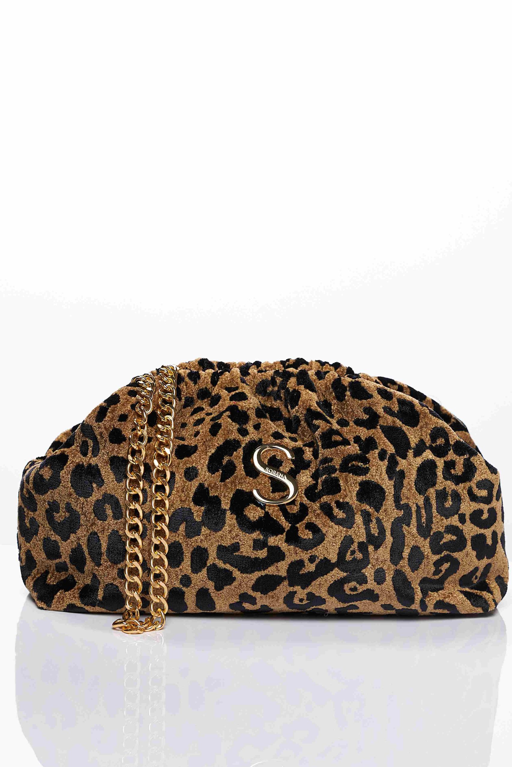 SO005 - Sorena LEOPARD Large Velvet Brown Bucket Bag - Image 2