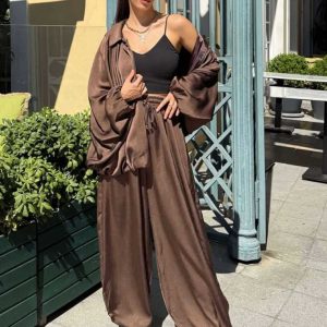 3800 - Satin Brown Two-Piece Set